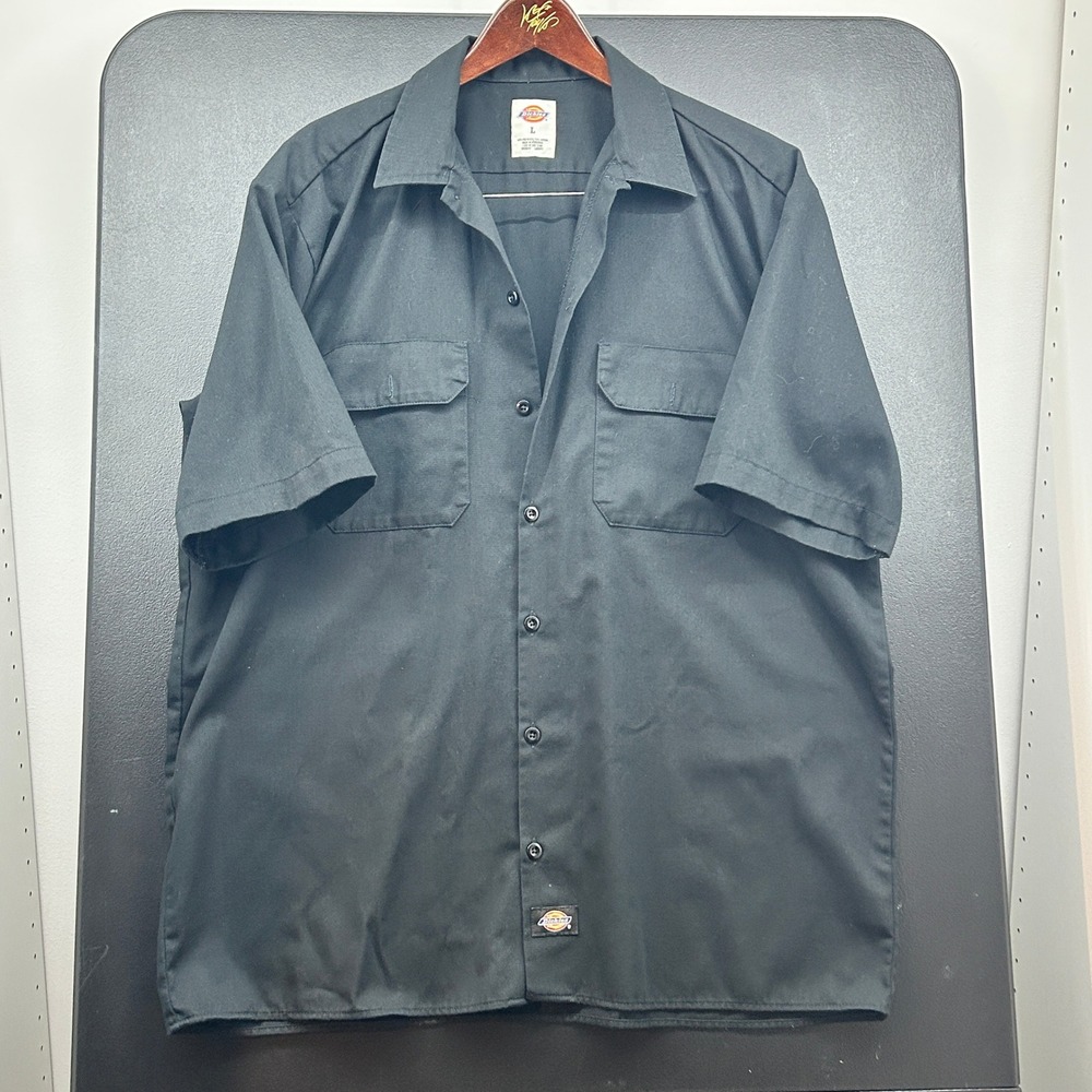 Dickies Mens Work Shirt Black Short Sleeve Button Up Size Large 1574BK